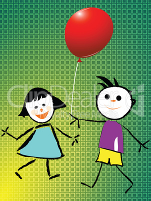 boy and girl playing with balloon