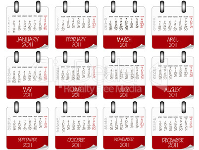 red and white paper calendar 2011