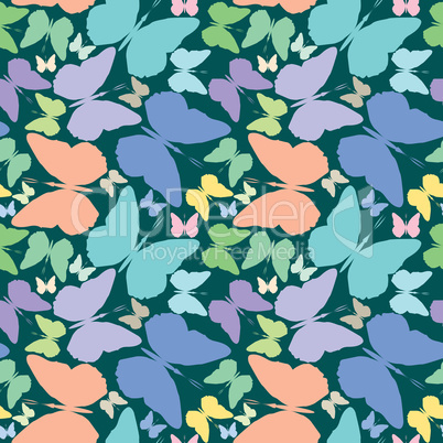 butterflies seamless pattern over blue extended