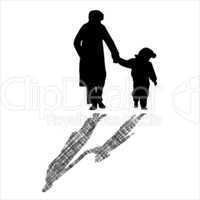woman and child silhouettes with striped shadow