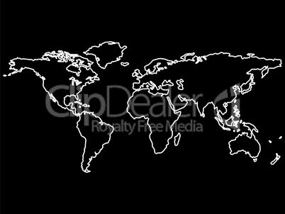 white world map outlines isolated on black