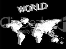 white world map expanded on black background