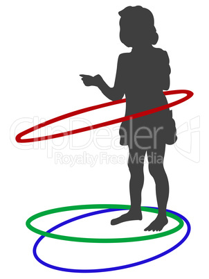 silhouette of girl playing with circles