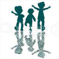 kids blue silhouettes with striped shadows