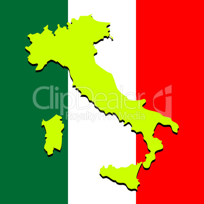 italy map over national colors