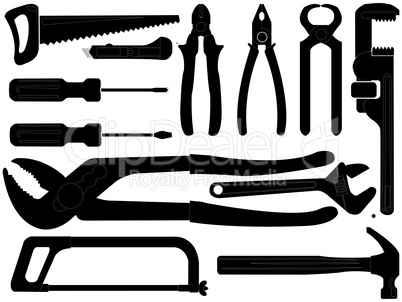 hand tools silhouettes over white