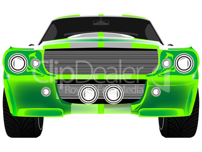 green sport car front isolated on white