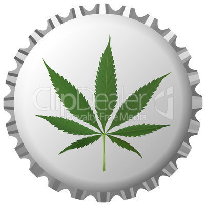 cannabis leaf on bottle cap against white