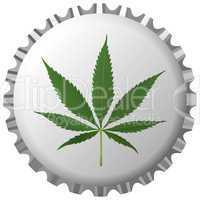 cannabis leaf on bottle cap against white