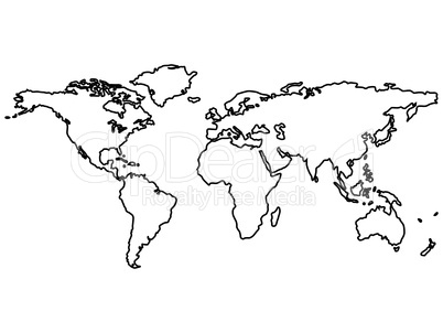 black world map outlines isolated on white