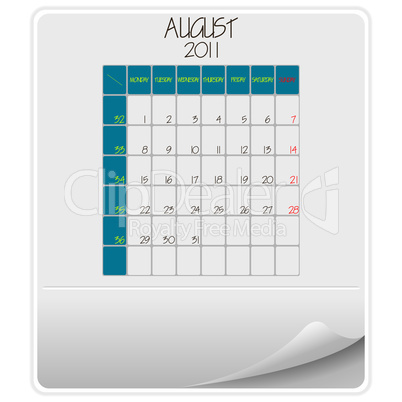 2011 calendar august