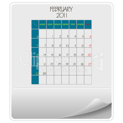 2011 calendar february