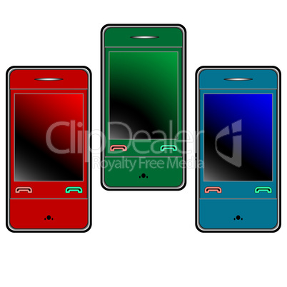 colored mobile phones against white