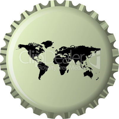 black world map against bottle cap