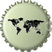 black world map against bottle cap