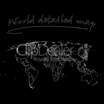 detailed world map over black background