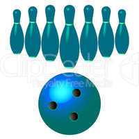 bowling pins and ball isolated on white
