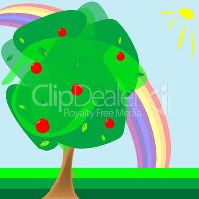 apple tree and rainbow