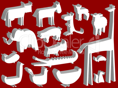 animal figurines over red background