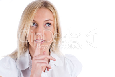 Woman gesturing to silence