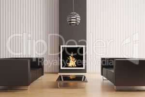 Interior with fireplace 3d