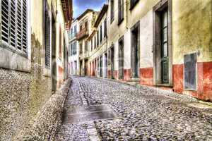 Cobblestone street in Funchal, Madeira.