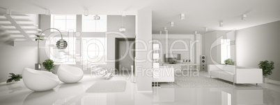 White apartment interior panorama 3d