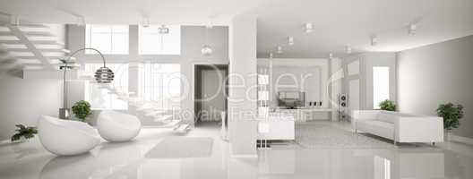 White apartment interior panorama 3d