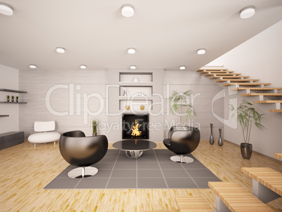 Modern interior of living room 3d render
