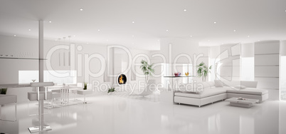 Interior of modern white apartment panorama 3d render