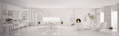 Interior of modern white apartment panorama 3d render