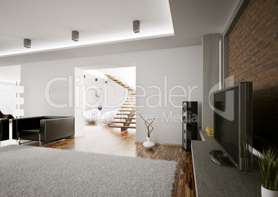 Living room with lcd interior 3d render