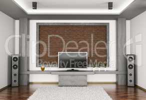 Interior of room with lcd and speakers 3d