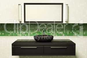 Black washbasin mirror and lamps 3d