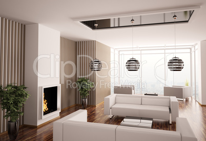 Interior of living room with fireplace 3d
