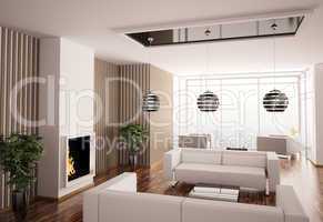 Interior of living room with fireplace 3d