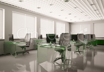 Modern office with glass tables 3d