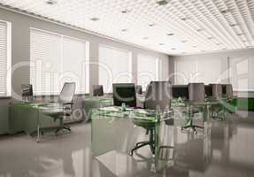 Modern office with glass tables 3d