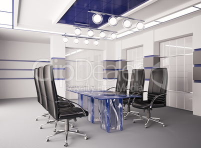 Modern boardroom with glass table interior 3d