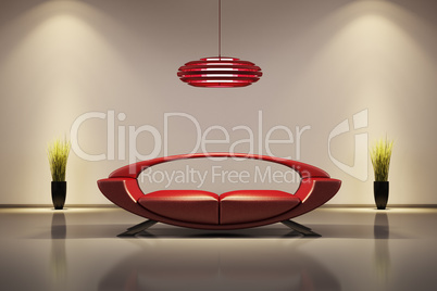 Interior with red sofa 3d