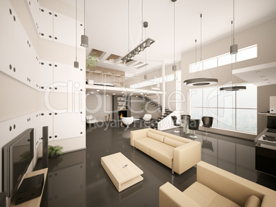 Interior of modern apartment 3d render