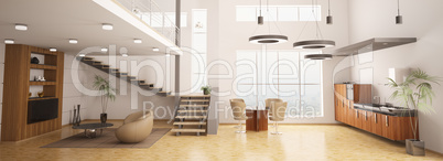 Modern interior of apartment 3d render