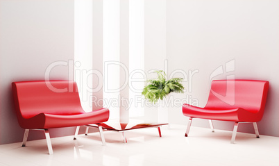 Two armchairs and table 3d render