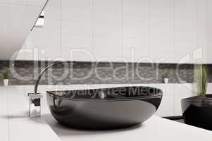 Black washbasin in bathroom 3d