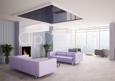 Living room with fireplace 3d