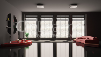 Black Living room with red sofa interior 3d