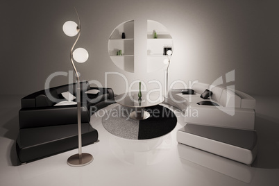 Living room interior 3d render