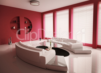 Living room with white sofas interior 3d render
