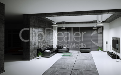 Living room interior 3d render