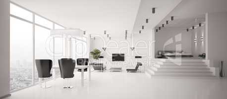 White Apartment interior panorama 3d